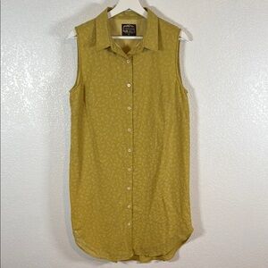 United by Blue Chartreuse Leaf Sprig Sleeveless Button Down Collared Dress Large